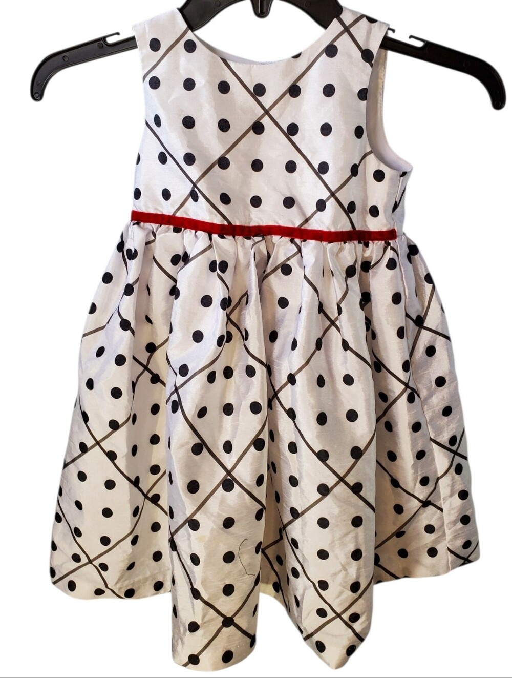 Marmellata Girl's White Polka Dot Dress with Red Waistband Size 4